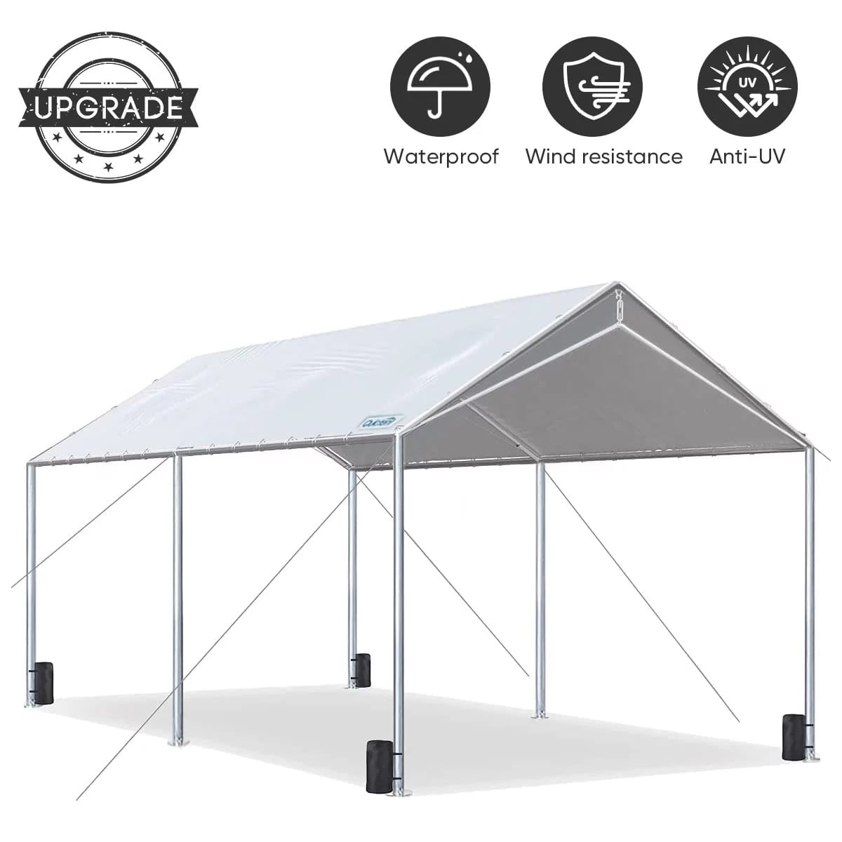 Gray 10' x 20' Heavy Duty Portable Carport Canopy with Galvanized Steel Frame