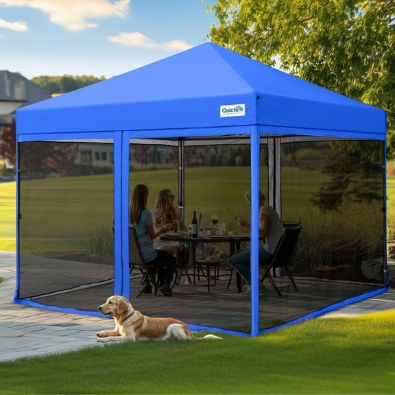 Quictent 10x10 Pop up Canopy Tent with Netting Screen House Mesh Screen Walls Waterproof Roller Bag (Blue)