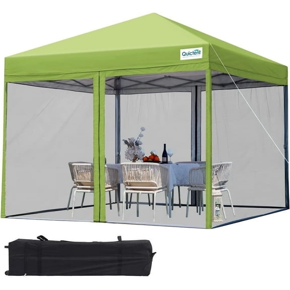 Quictent 10x10 Pop up Canopy Tent with Netting Screen House Tent Instant Gazebo with Mesh Screen Walls Waterproof, Roller Bag Included (Green)