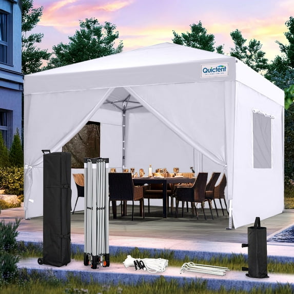 Quictent 10x10ft Pop up Canopy Tent with Sidewalls and Roll-up Ventilated Windows, Outdoor Commercial Gazebo Shelter, White