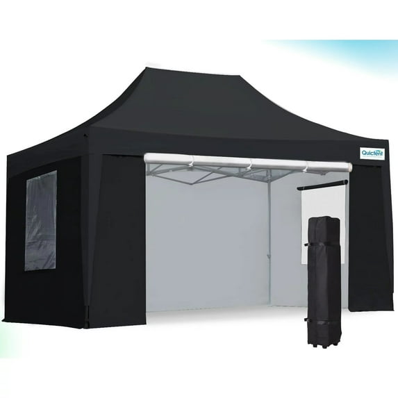 Quictent 10x15ft EZ Pop-up Canopy Tent Instant Folding Party Tent with Sidewalls and Wheeled Carry Bag Waterproof, Black