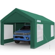 Quictent 10x20 ft Heavy Duty Carport Canopy Galvanized Car Tent Outdoor Garage Boat Shelter Reinforced Structure Roll-up Ventilated Windows Sidewall - Green