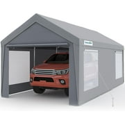 Quictent 10x20 ft Heavy Duty Carport Canopy Galvanized Car Tent Outdoor Garage Boat Shelter with Reinforced Structure with Roll-up Ventilated Windows Sidewall - Grey