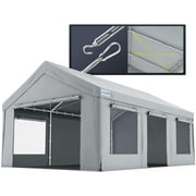 Quictent 10x20 ft Heavy Duty Carports with Side Zipper Doors & Snowproof Steel Cables & Ventilated Windows, Waterproof Storage Shelter for Outdoor Equipment, Gray