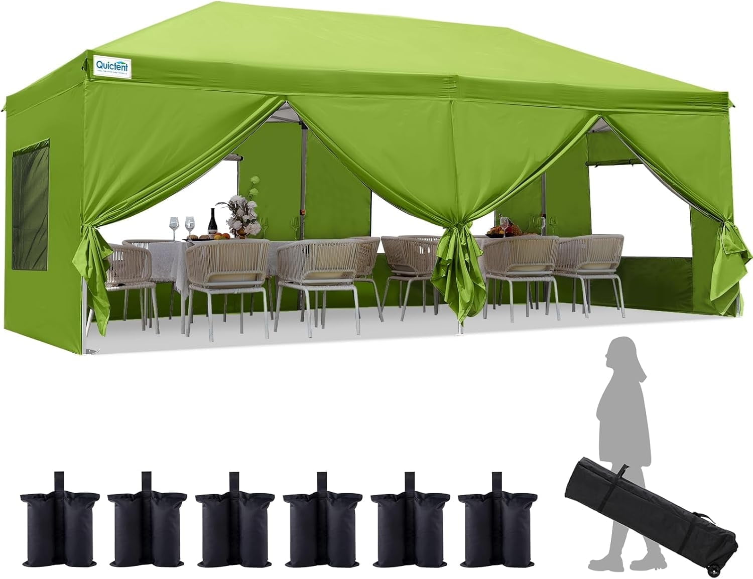 Quictent 10'x20' Pop Up Canopy Tent, Mesh Windows, Removable