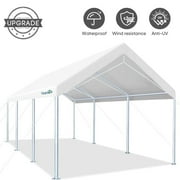 Quictent 10x20ft Carport Heavy Duty Car Canopy Galvanized Car Boat Shelter with 4 Reinforced Steel Cables White