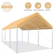Quictent 10X20ft Heavy Duty Carport Car Canopy Galvanized Car Boat Shelter with Reinforced Steel Cables-Blue and White Stripes