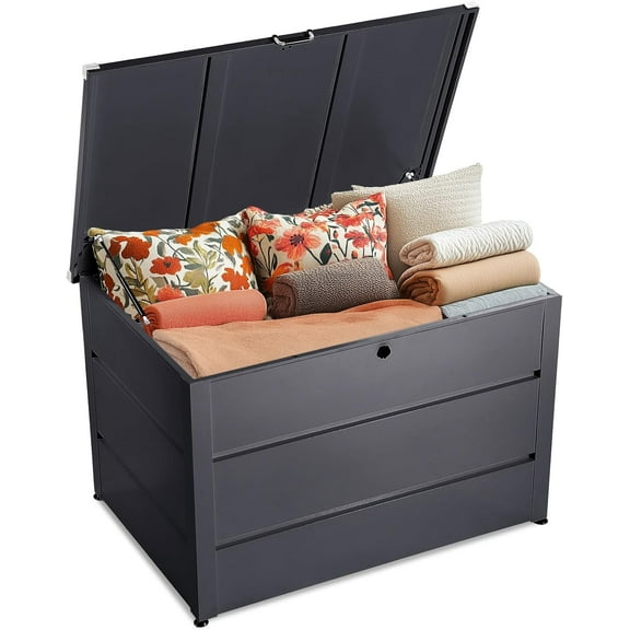 Quictent 150 Gallon Metal Outdoor Deck Box with Hydraulic Lid, Easy Assemble Waterproof Weather-Resistant Storage Bin, 660LBS Capacity for Patio/Garden/Poolside, Grey