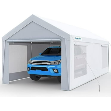 Quictent 12x20 ft Heavy Duty Carport Canopy Galvanized Car Tent Outdoor Garage Boat Shelter with Reinforced Structure with Roll-up Ventilated Windows Sidewall - White