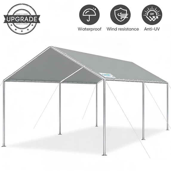 Quictent 10x20 ft Heavy Duty Carport – Gray Waterproof & UV Protected Steel Frame Garage, Portable Car Canopy Shelter for Vehicle Storage