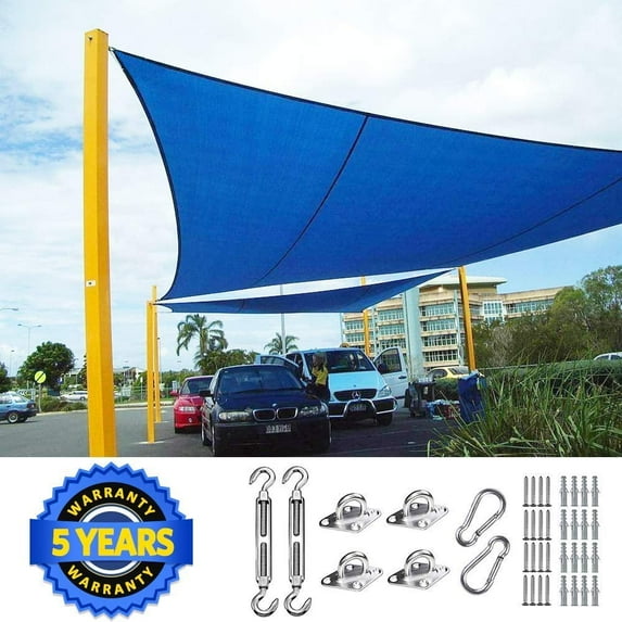 Quictent 20Lx20W ft 185G HDPE Rectangle Sun Shade Sail 98% UV Block with Free Hardware Kit Blue
