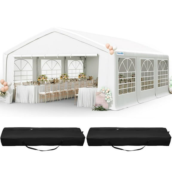 Quictent 20x20 Party Tent Heavy Duty Outdoor Gazebo Wedding Canopy Carport with 6 Removable Sidewall Windows & Storage Bags