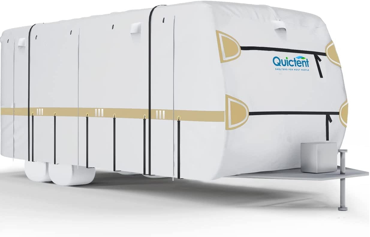 Quictent 210D Oxford Cloth Travel Trailer RV Cover, Silver Coating Rip