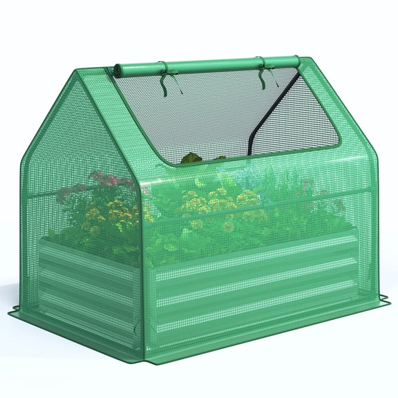 Quictent 49(L)x32(W)x39(H) inch Raised Garden Bed with Greenhouse Extra-Thick Galvanized Steel Dual Use (Green)