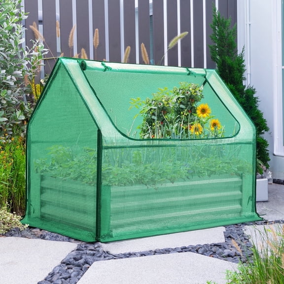 Quictent 49(L)x32(W)x39(H) inch Raised Garden Bed with Greenhouse Extra-Thick Galvanized Steel Dual Use (Green)