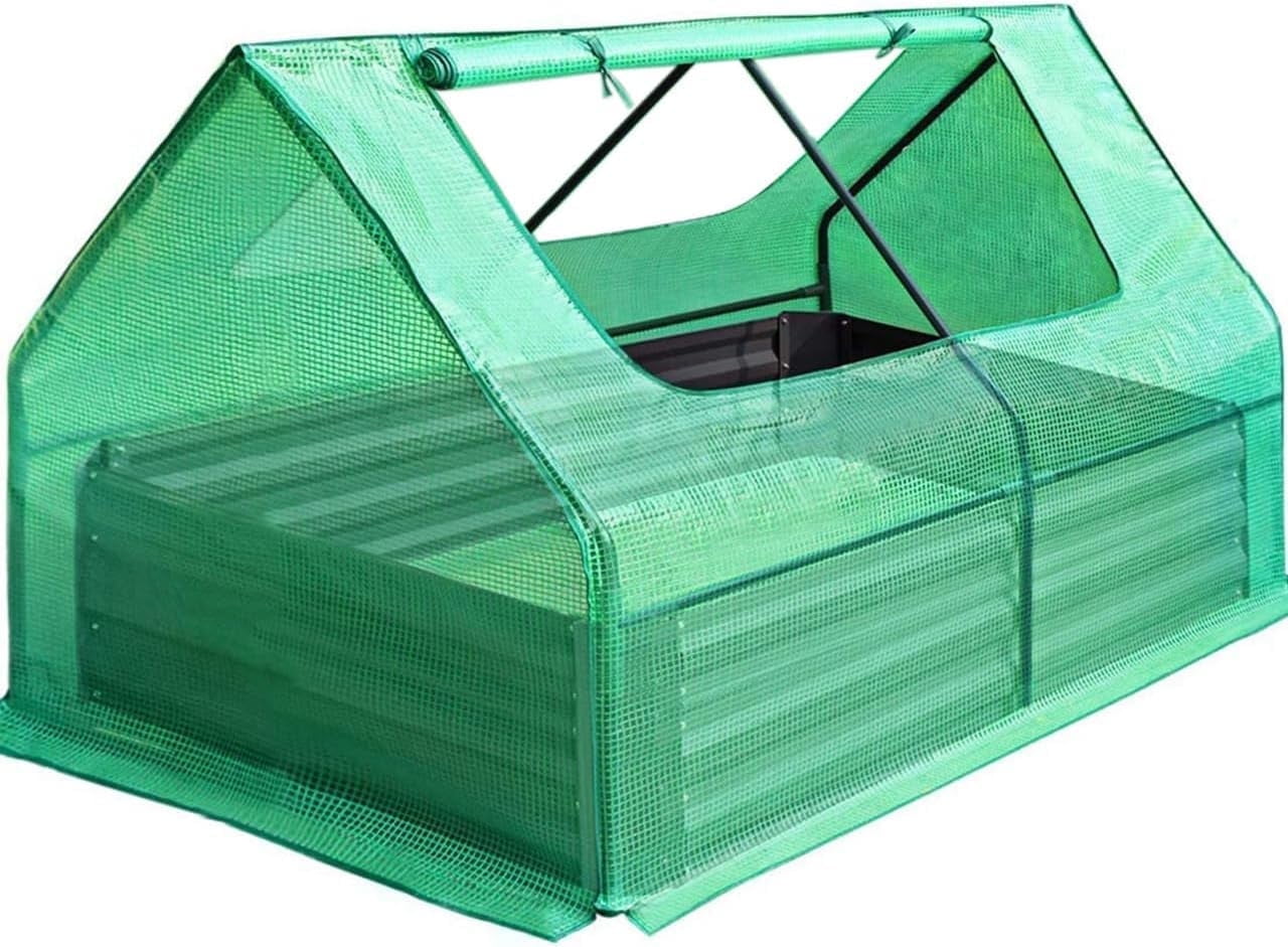 Quictent 4x3x1 ft Raised Garden Bed Extra-Thick Galvanized Steel Garden Bed Planter Kit Box with Greenhouse