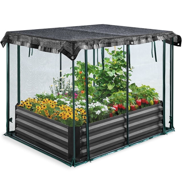Quictent 4x3x1 ft Raised Garden Bed Galvanized Steel Metal with Crop ...