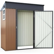 Quictent 5X3 FT Outdoor Metal Storage Shed, Heavy Duty Garden Shed with Rotating Roof and Combination Lock, Waterproof Shed for Bike Storage, Tool Storage, Temporary Storage, Brown