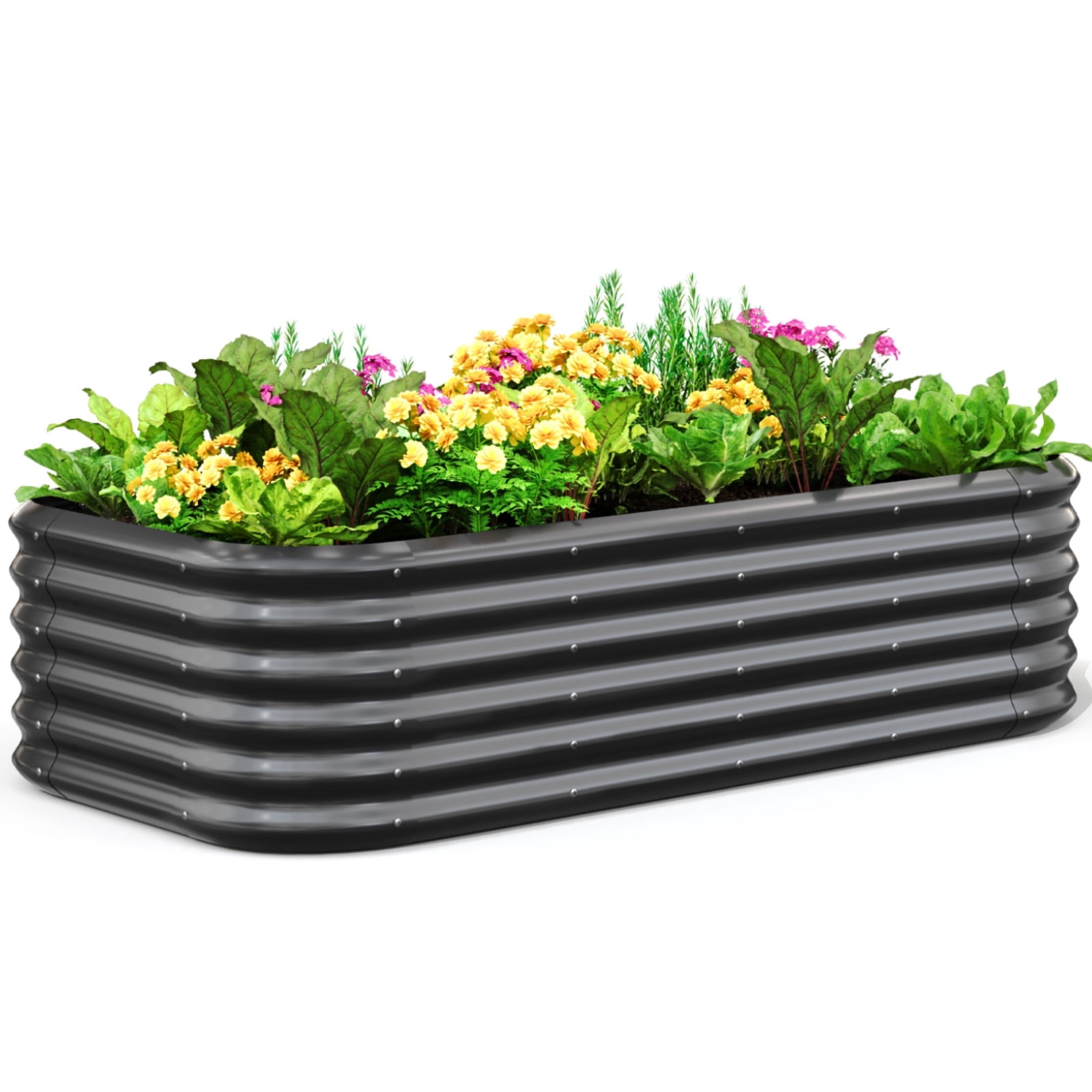 Quictent 6x3x1.5 ft Galvanized Tall Raised Garden Bed Kit, Oval Large Planting Box for Vegetables Outdoor Double Strengthened by Vertical Bar and Crossbar with Liner (Dark Grey)