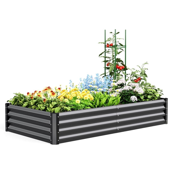Quictent 6x3x1 ft Galvanized Raised Garden Bed Extra Height Outdoor Planter Box with Tomato Cage Dark Gray