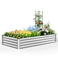 thumbnail image 1 of Quictent 6x3x1 ft Galvanized Raised Garden Bed with Tomato Cage and Weed Barrier Bottomless Silver, 1 of 9