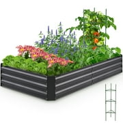 Quictent 6x3x1 ft Raised Garden Bed Galvanized Metal Planter Box for Vegetables Bottomless for Backyard, Include Tomato Cage 1 pc Weed Barrier Dark Gray