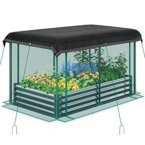 Quictent 6x3x1 ft Raised Garden Bed Galvanized Steel Metal with Crop Cage Plant Protection Net Tent Shade Cloth Kit Metal Planter Box Dark Gray