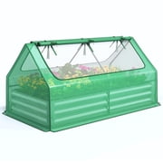 Quictent 6x3x1ft Galvanized Raised Garden Bed with Cover Metal Planter Box Kit, w/ 2 Large Screen Windows Mini Greenhouse for Outdoor Growing Vegetables (Green)
