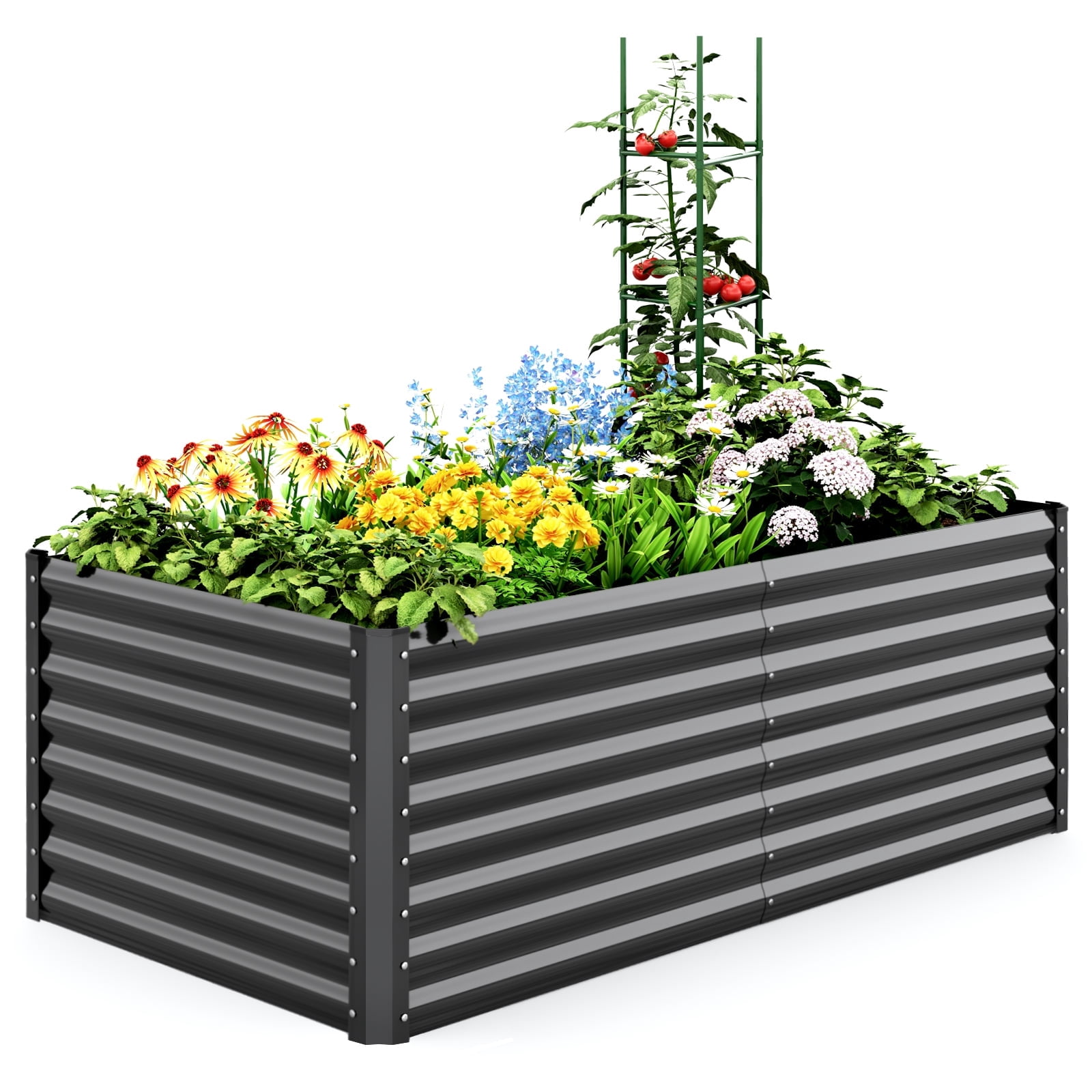 Quictent 6x3x2 ft Galvanized Raised Garden Bed with Tomato Cage
