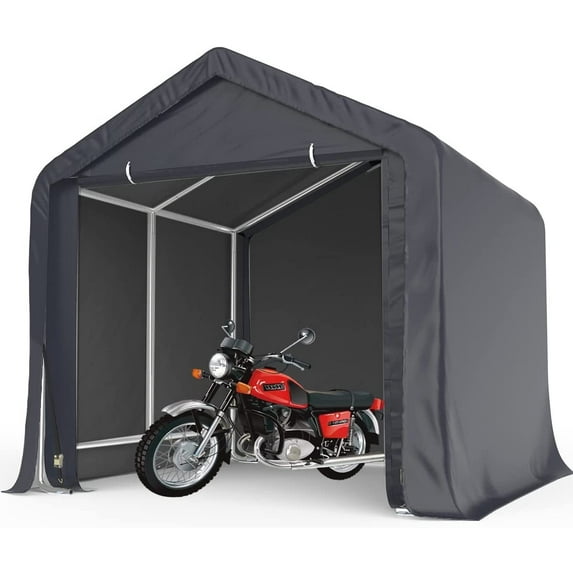 KING BIRD 7x12 ft Outdoor Carport Storage Shed Portable Garage Shelter Storage Shelter Outdoor Shed for Patio Furniture, Lawn Mower, and Bike Storage-Dark Gray