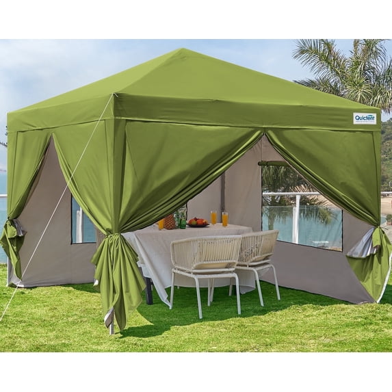 Quictent 8'x8' Pop up Canopy Tent with Sidewalls Instant Outdoor Gazebo Canopy Tent Shelter Enclosed Waterproof, with Wheeled Bag (Green)