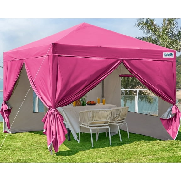 Quictent 8'x8' Pop up Canopy Tent with Sidewalls Instant Outdoor Gazebo Canopy Tent Shelter Enclosed Waterproof, with Wheeled Bag (Pink)