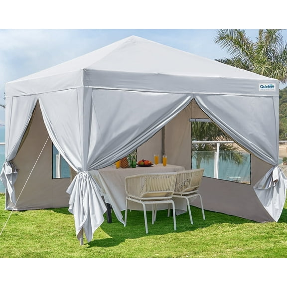 Quictent 8'x8' Pop up Canopy Tent with Sidewalls Instant Outdoor Gazebo Canopy Tent Shelter Enclosed Waterproof, with Wheeled Bag (White)