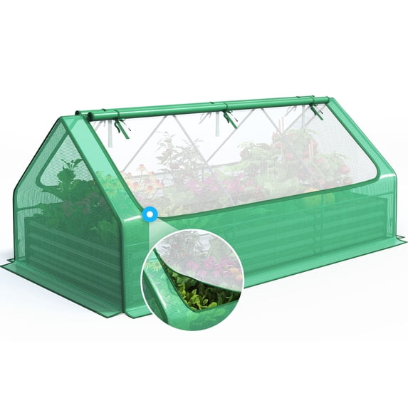 Quictent 8x4x1 ft Raised Garden Bed with Greenhouse Cover Galvanized Steel Raised Beds for Vegetables Metal Planter Box Outdoor Gardening Green