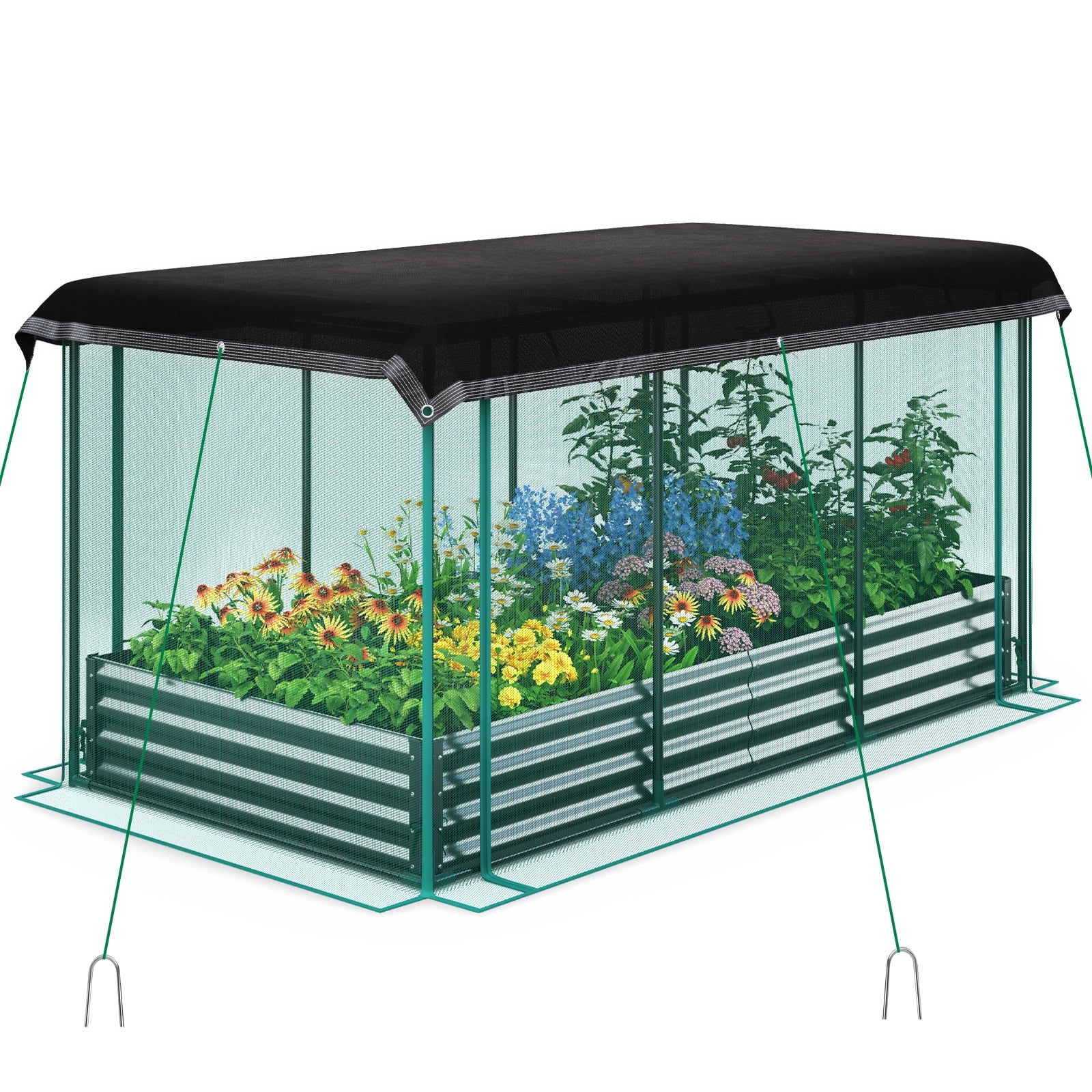 Quictent 8x4x1ft Galvanized Raised Garden Bed with Anti-Bird Netting, Shade Cloth for Outdoor Planter Box