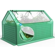 Quictent 8x4x2ft Galvanized Raised Garden Bed with Cover Metal Planter Box Kit, Mini Greenhouse for Outdoor Growing Vegetables, Green