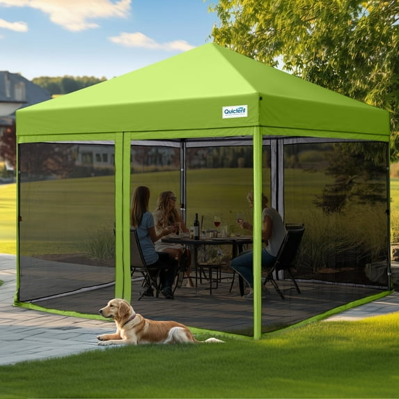 Quictent 8x8 EZ Pop up Canopy Tent with Netting Screen Mesh Walls Waterproof Roller Bag (Green)