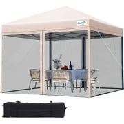 Quictent 10x10 Ez Pop up Canopy with Mosquito Netting Instant Setup Screen House Room Tent Waterproof with Roller Bag (Tan)