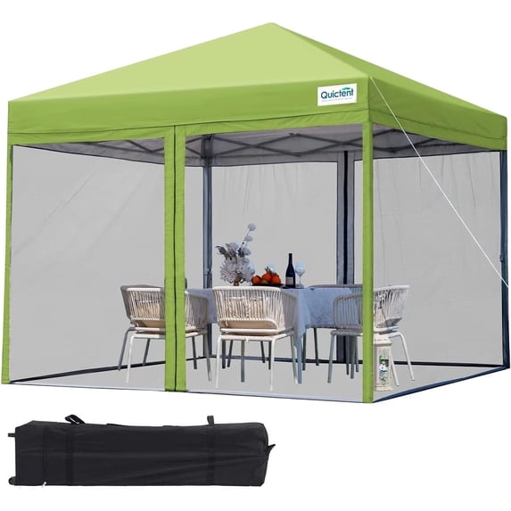 Quictent 8x8 Pop up Canopy Tent with Mosquito Netting Sreen House Room Tent Screened Roller Bag Included (Green)