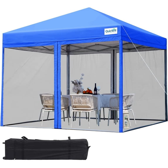 Quictent 8x8 Pop up Canopy Tent with Mosquito Netting Sreen House Room Tent Screened Roller Bag Included, Royal Blue