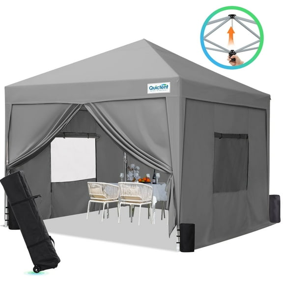 Quictent 8x8ft Pop up Canopy Tent with Sidewalls and Roll-up Ventilated Windows, Gray