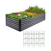 Quictent Galvanized Raised Garden Bed 8x4x2 Ft Tall Garden Bed Extra Height 22.04" Outdoor Heightened Planter Box for Deep Root Vegetables Herbs 4 Tomato Cages Weed Barrier Included Upgraded Wing Nuts