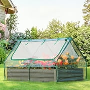 Quictent Galvanized Raised Garden Bed with Mini Greenhouse, Graden Boxes for Outdoor, 49L x 37W x 36H inches, Clear