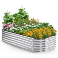 thumbnail image 1 of Quictent Galvanized Tall Raised Garden Bed Kit, 6x3x1.5 ft Oval Large Planting Box Rubber Strip Edging, for Vegetables Outdoor Double Strengthened by Vertical Bar and Crossbar with Liner (Silver), 1 of 8