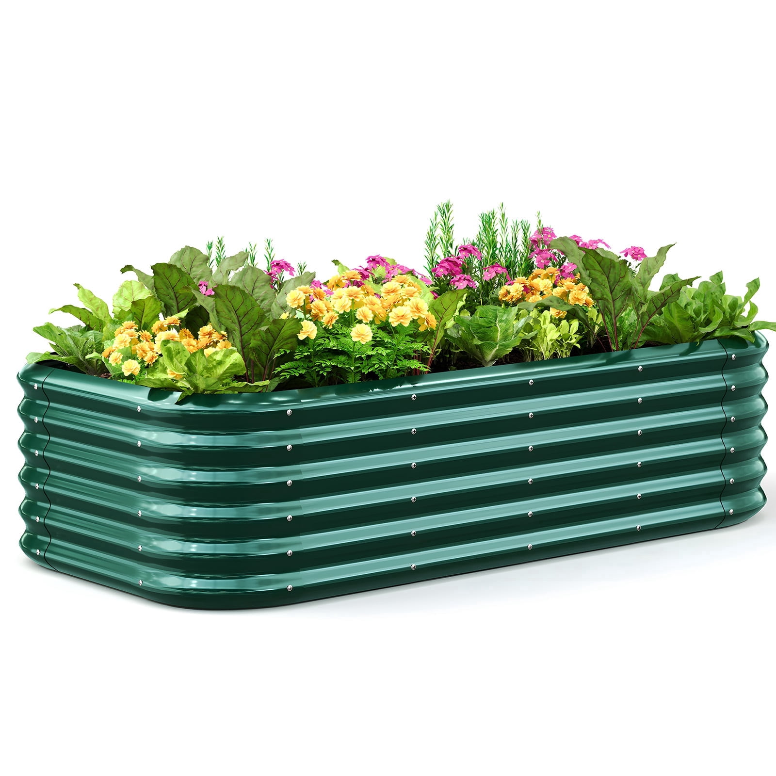 Quictent Galvanized Tall Raised Garden Bed Kit, 6x3x1.5 ft Oval Large Planting Box Rubber Strip Edging, for Vegetables Outdoor Double Strengthened by Vertical Bar and Crossbar with Liner (Dark Green)