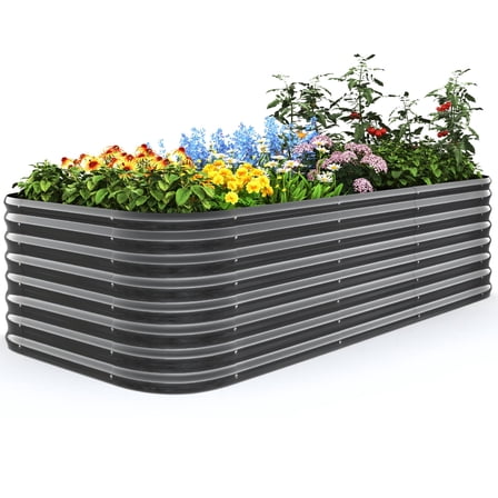 Quictent Galvanized Tall Raised Garden Bed Kit, 8x4x2 ft Oval Large Planting Box for Vegetables Outdoor, Double Strengthened by Vertical Bar and Crossbar with Liner