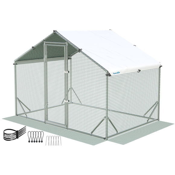 Quictent Large Metal Chicken Coop Run for 10+ Poultry with Heavy Duty Wire Mesh and Waterproof Roof Cover, Outdoor Walk-in Cage Peak Hen House for Yard Farm, 6.6x9x6.6FT