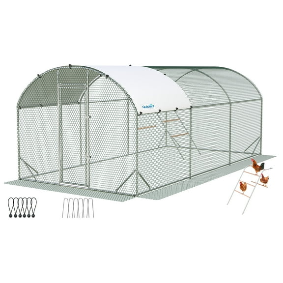 Quictent Large Metal Chicken Coop Run, 19x10FT Upgraded Outdoor Walk-in Cage Arch Hen Duck Rabbit Yard Farm House, with Reinforced Chicken Wire, Waterproof Roof Tarp, Swing Set & Roosting Ladder