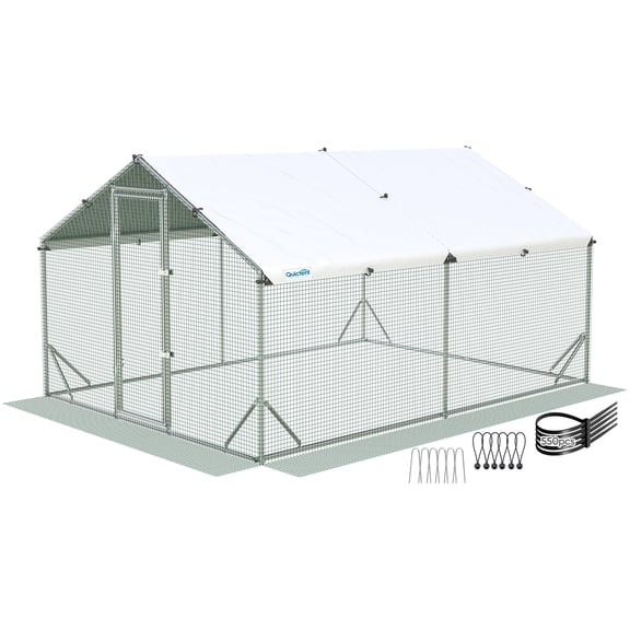 Quictent Large Metal Chicken Coop Run for 20+ Poultry with Galvanized Hardware Cloth and Waterproof Roof Cover, Outdoor Walk-in Cage Peak Hen House for Yard Farm, 12x9x6.6FT