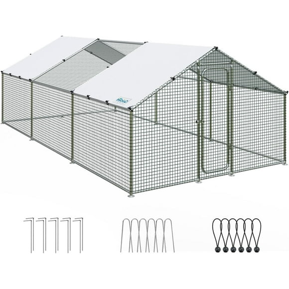 Quictent Large Metal Chicken Coop Run for 30+ Poultry with Galvanized Hardware Cloth and Waterproof Roof Cover, Outdoor Walk-in Cage Peak Hen House for Yard Farm, 18x9x6.6FT